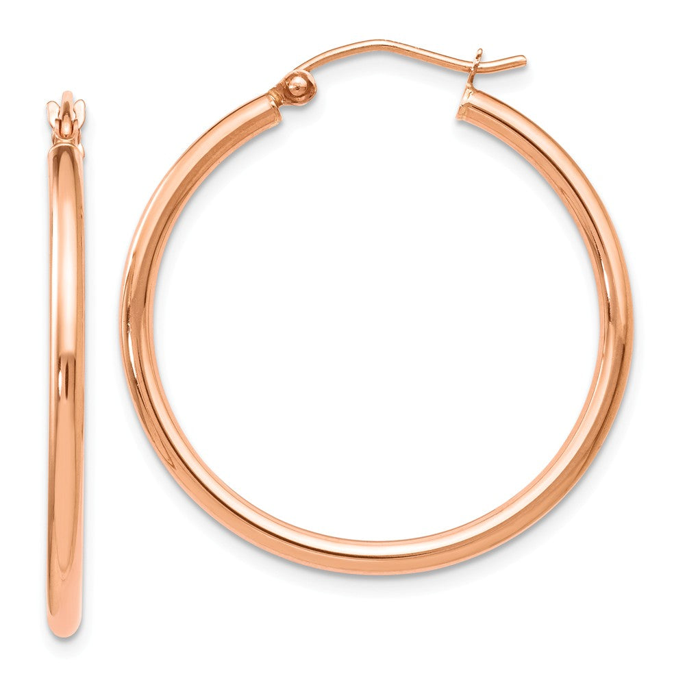 2mm Round Hoop Earrings in 14k Rose Gold, 30mm (1 3/16 Inch), Item E12090 by The Black Bow Jewelry Co.
