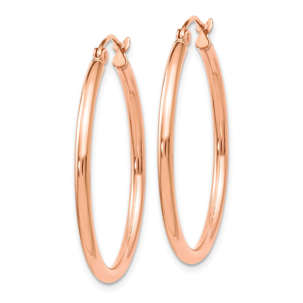 Alternate view of the 2mm Round Hoop Earrings in 14k Rose Gold, 30mm (1 3/16 Inch) by The Black Bow Jewelry Co.