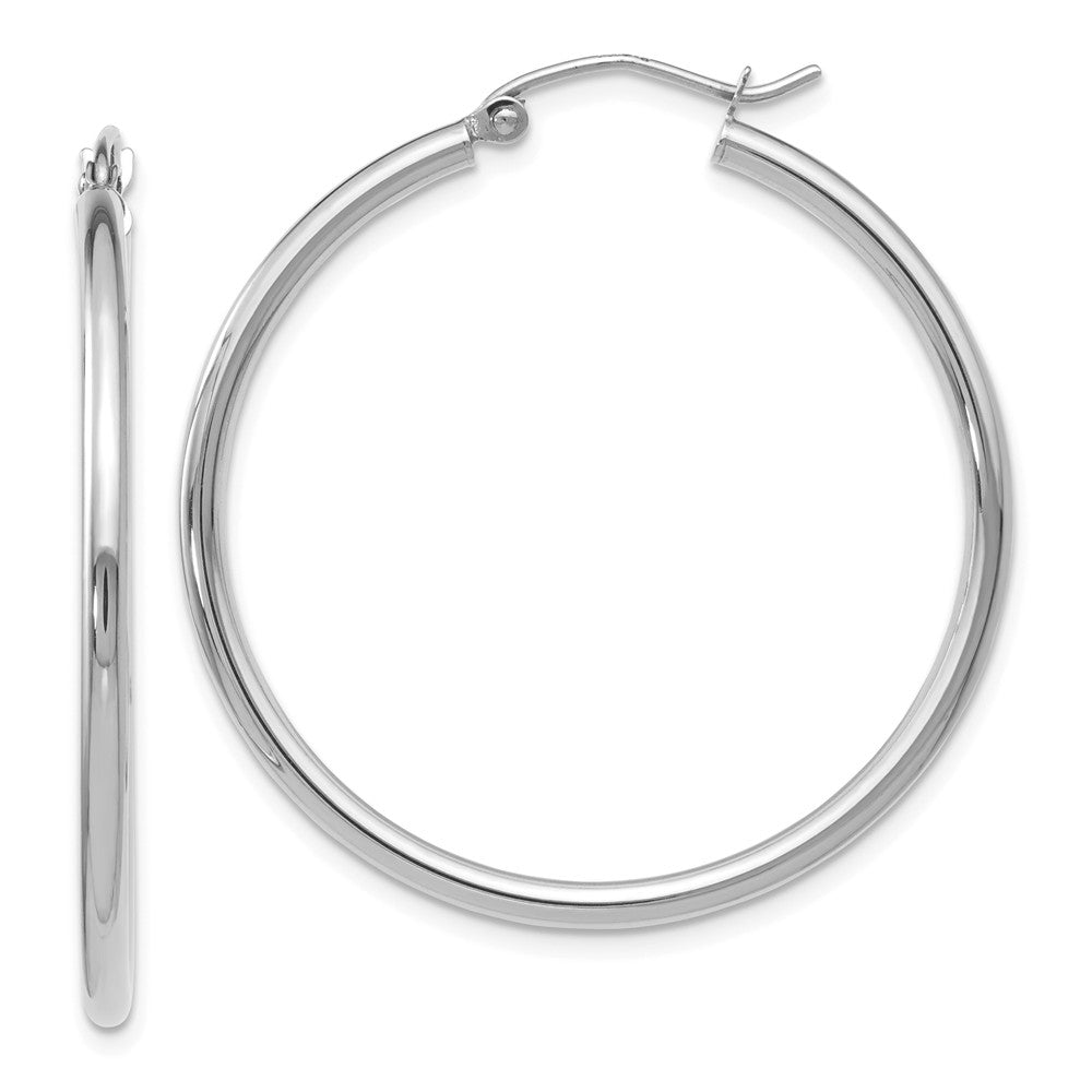 2mm Round Hoop Earrings in 14k White Gold, 35mm (1 3/8 Inch), Item E12092 by The Black Bow Jewelry Co.