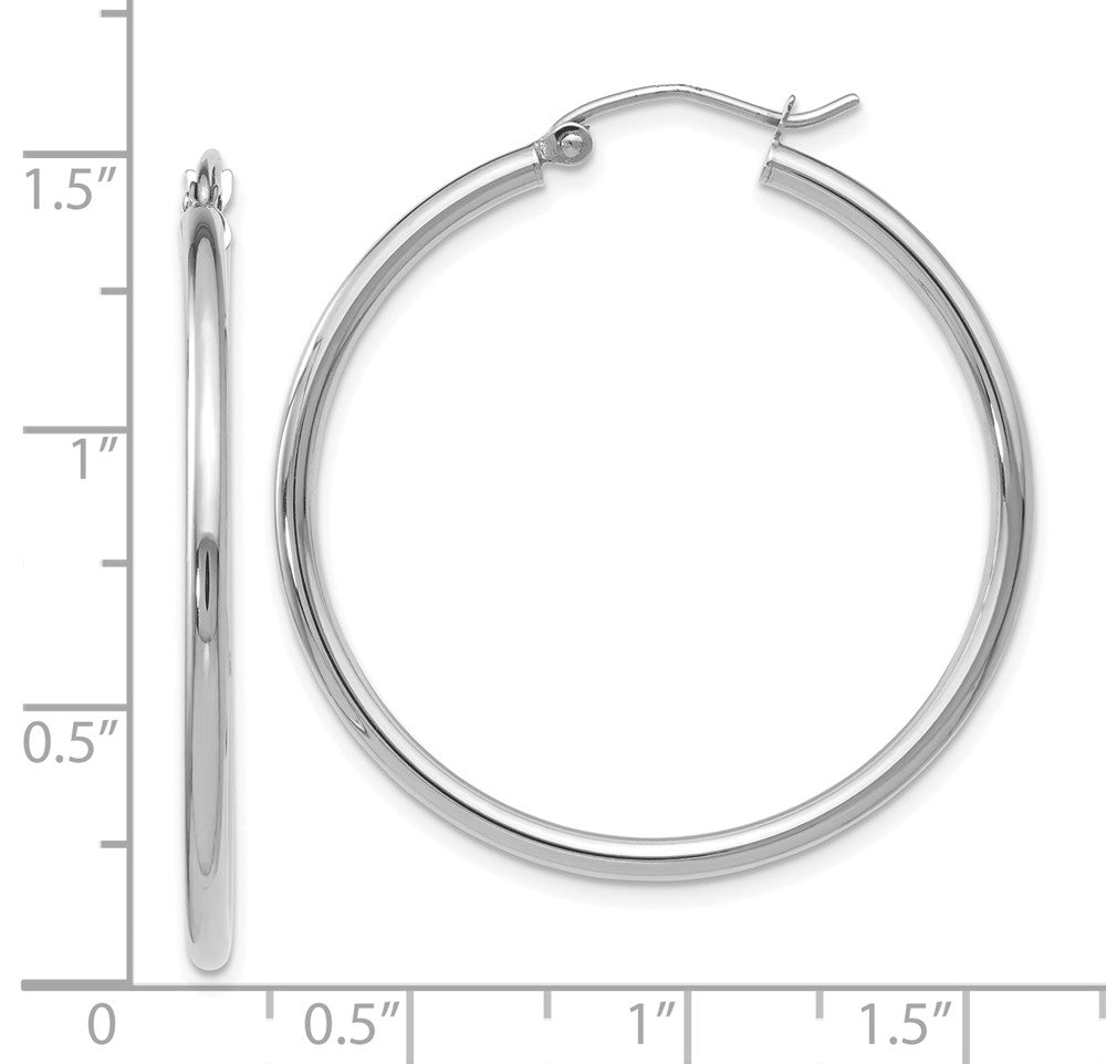 Alternate view of the 2mm Round Hoop Earrings in 14k White Gold, 35mm (1 3/8 Inch) by The Black Bow Jewelry Co.
