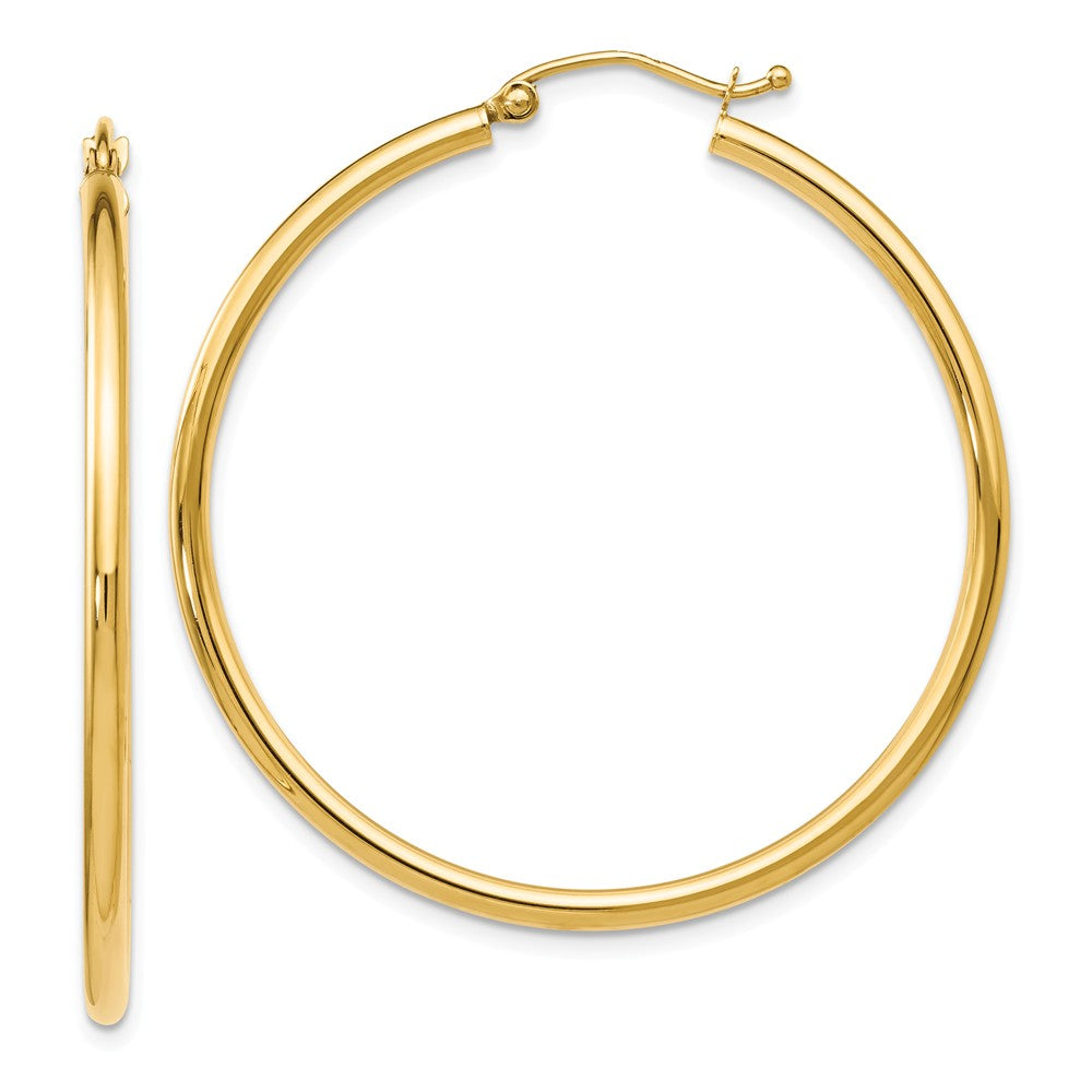2mm Round Hoop Earrings in 14k Yellow Gold, 40mm (1 1/2 Inch), Item E12093 by The Black Bow Jewelry Co.