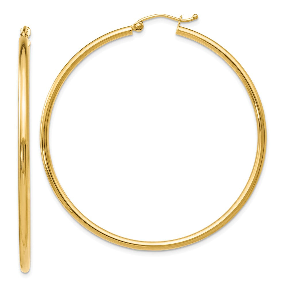 2mm Round Hoop Earrings in 14k Yellow Gold, 51mm (2 Inch), Item E12097 by The Black Bow Jewelry Co.
