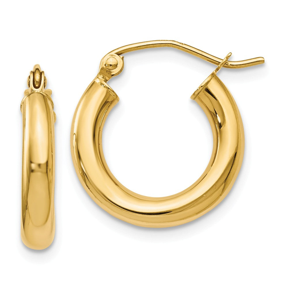 3mm Round Hoop Earrings in 14k Yellow Gold, 16mm (5/8 Inch), Item E12099 by The Black Bow Jewelry Co.
