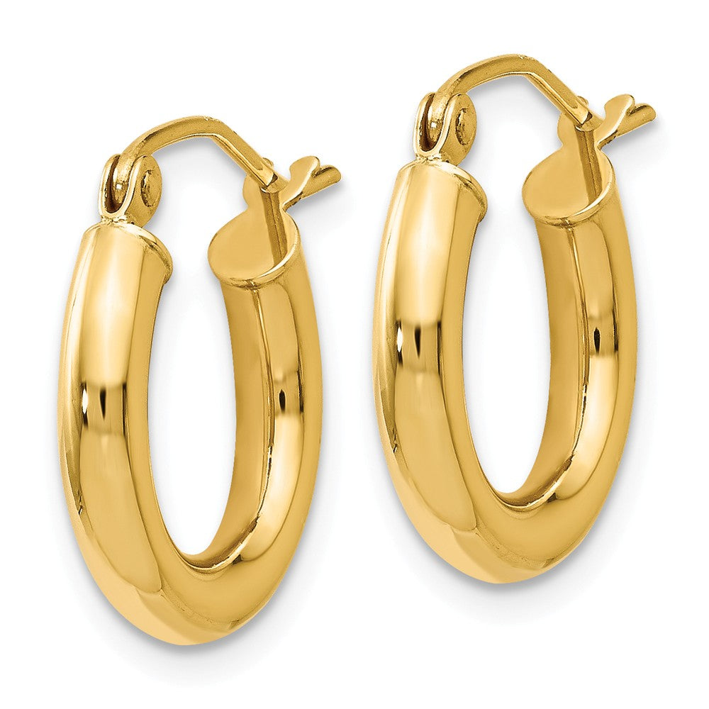 Alternate view of the 3mm Round Hoop Earrings in 14k Yellow Gold, 16mm (5/8 Inch) by The Black Bow Jewelry Co.