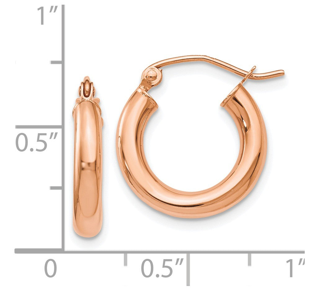 Alternate view of the 3mm Round Hoop Earrings in 14k Rose Gold, 16mm (5/8 Inch) by The Black Bow Jewelry Co.
