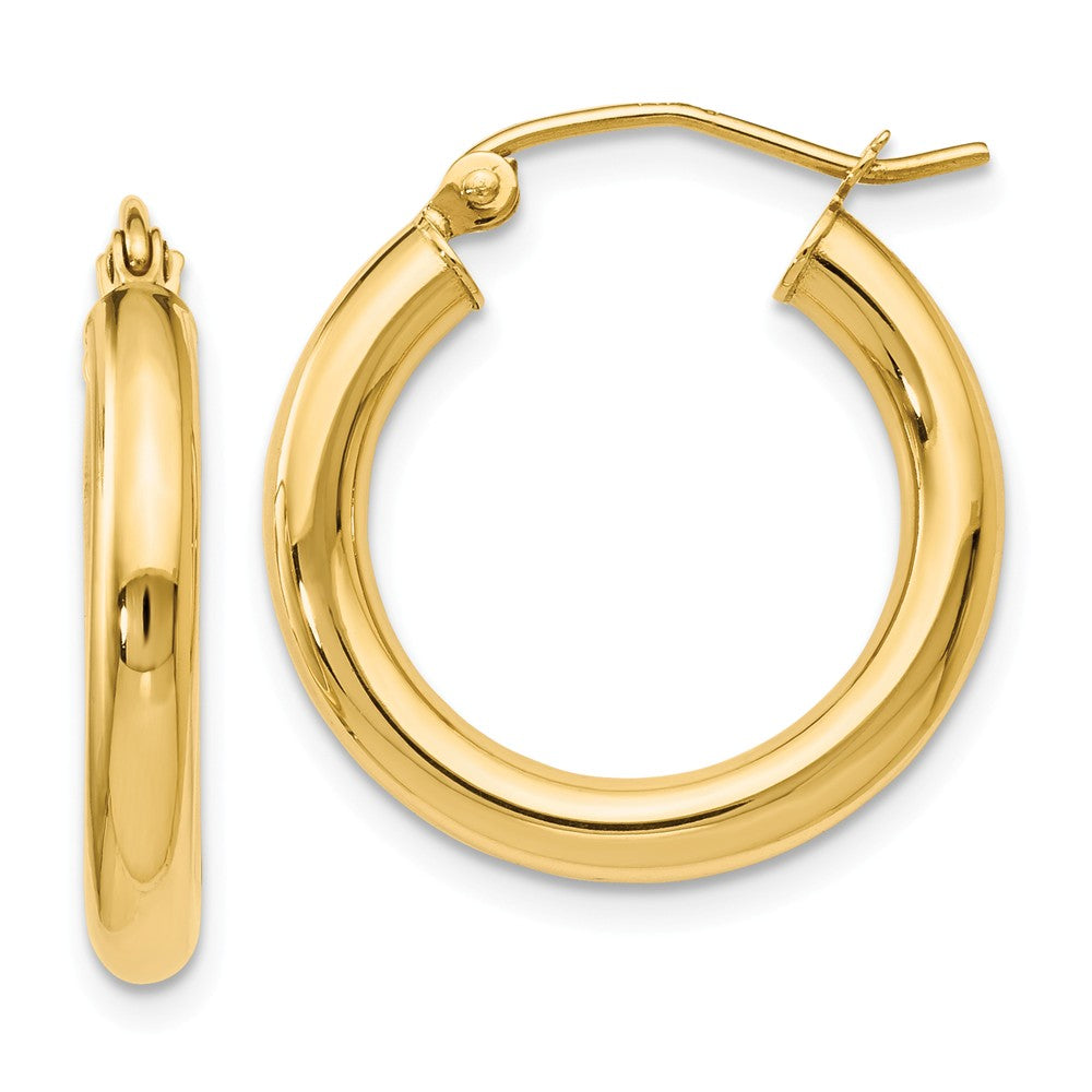 3mm Round Hoop Earrings in 14k Yellow Gold, 20mm (3/4 Inch), Item E12101 by The Black Bow Jewelry Co.