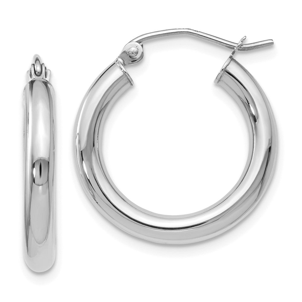 3mm Round Hoop Earrings in 14k White Gold, 20mm (3/4 Inch), Item E12102 by The Black Bow Jewelry Co.