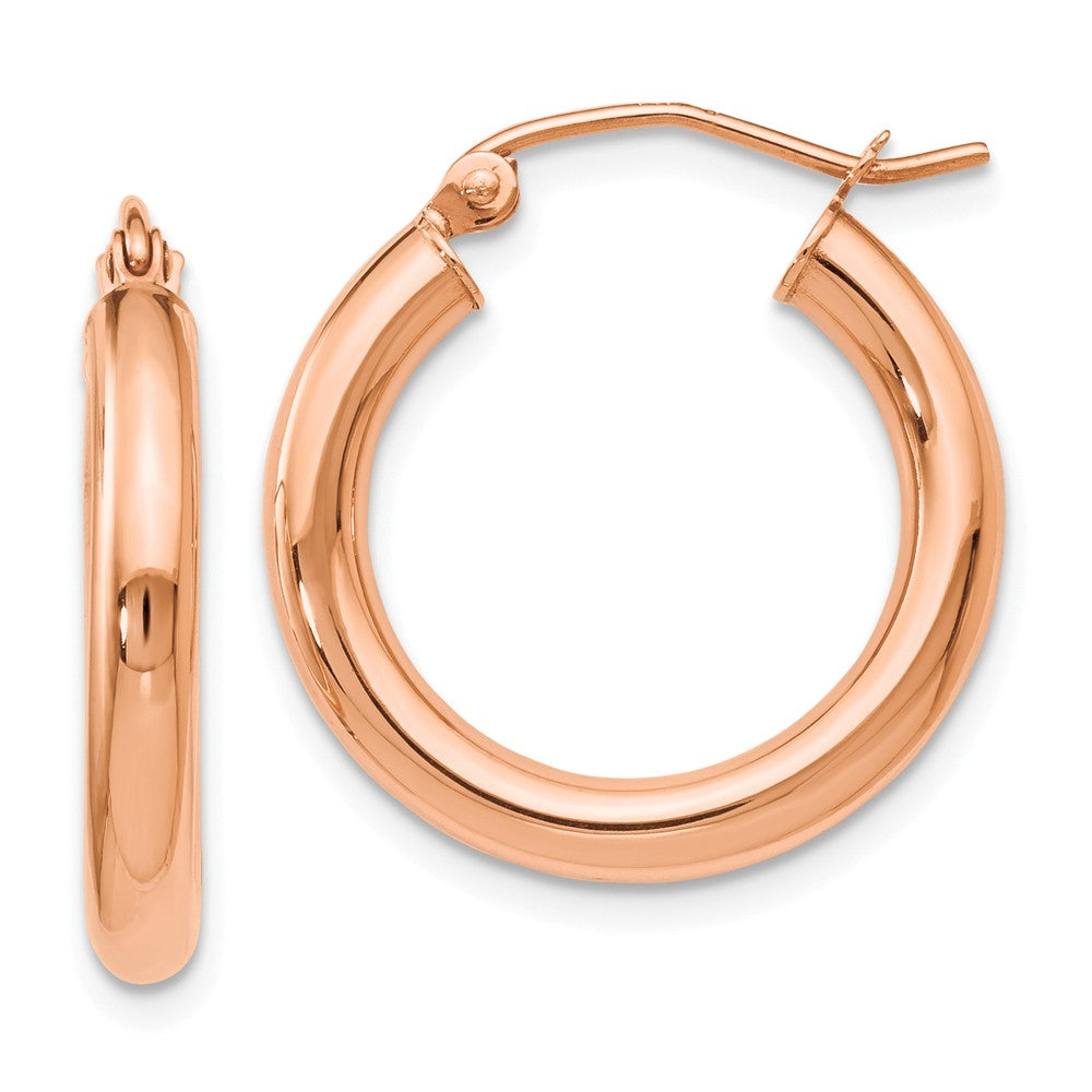 3mm Round Hoop Earrings in 14k Rose Gold, 20mm (3/4 Inch), Item E12103 by The Black Bow Jewelry Co.