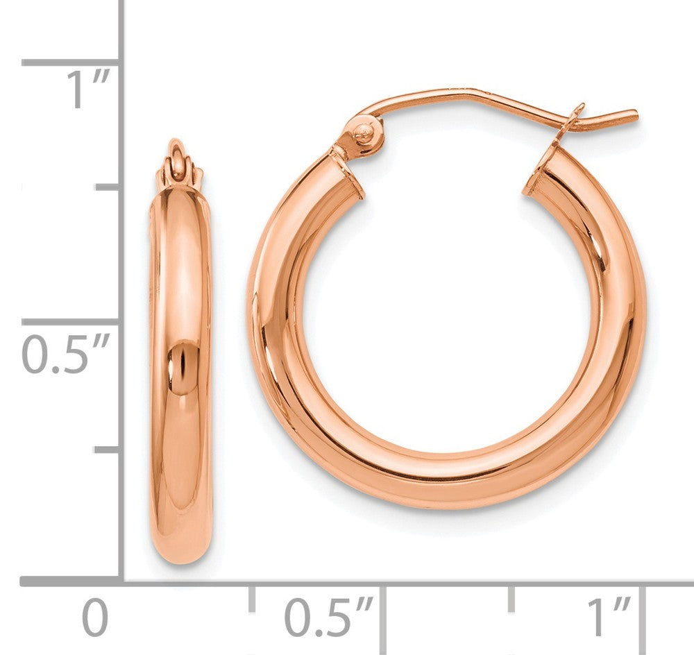 Alternate view of the 3mm Round Hoop Earrings in 14k Rose Gold, 20mm (3/4 Inch) by The Black Bow Jewelry Co.