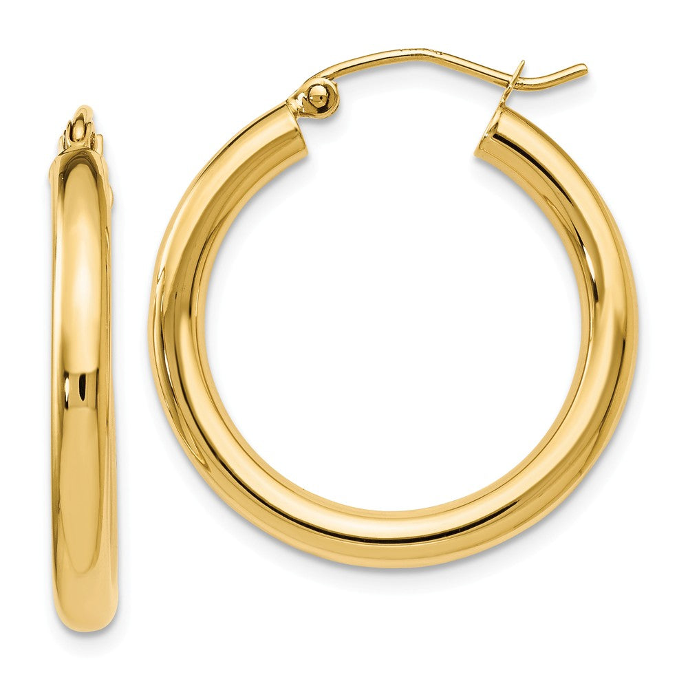 3mm Round Hoop Earrings in 14k Yellow Gold, 26mm (1 Inch), Item E12104 by The Black Bow Jewelry Co.