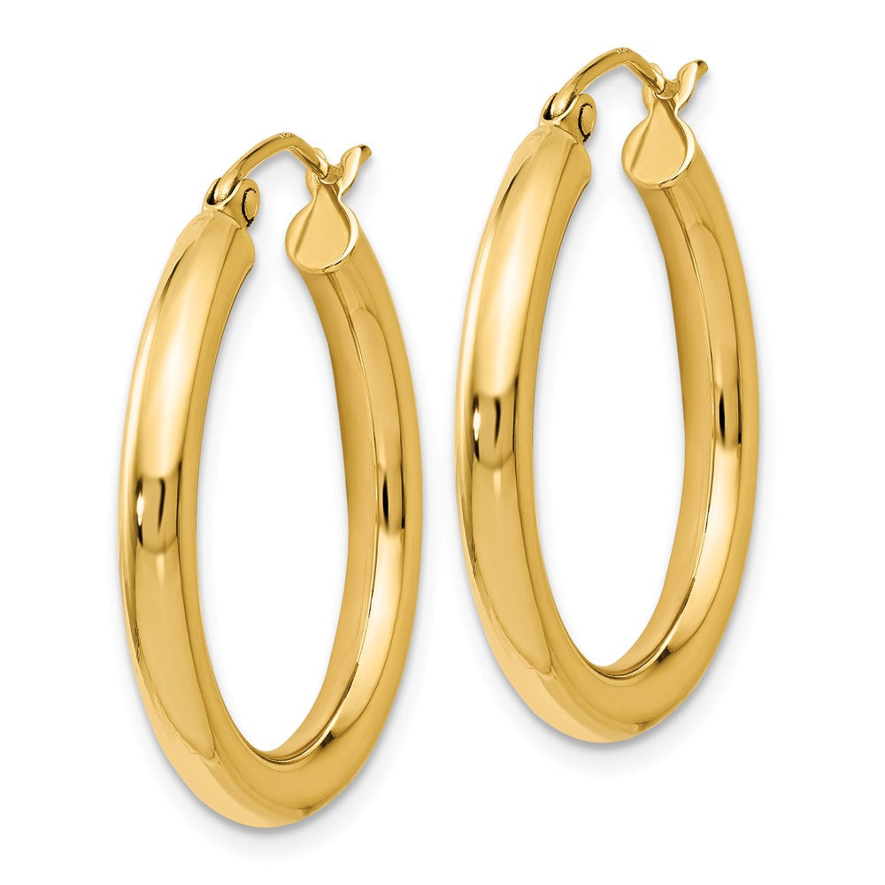 Alternate view of the 3mm Round Hoop Earrings in 14k Yellow Gold, 26mm (1 Inch) by The Black Bow Jewelry Co.