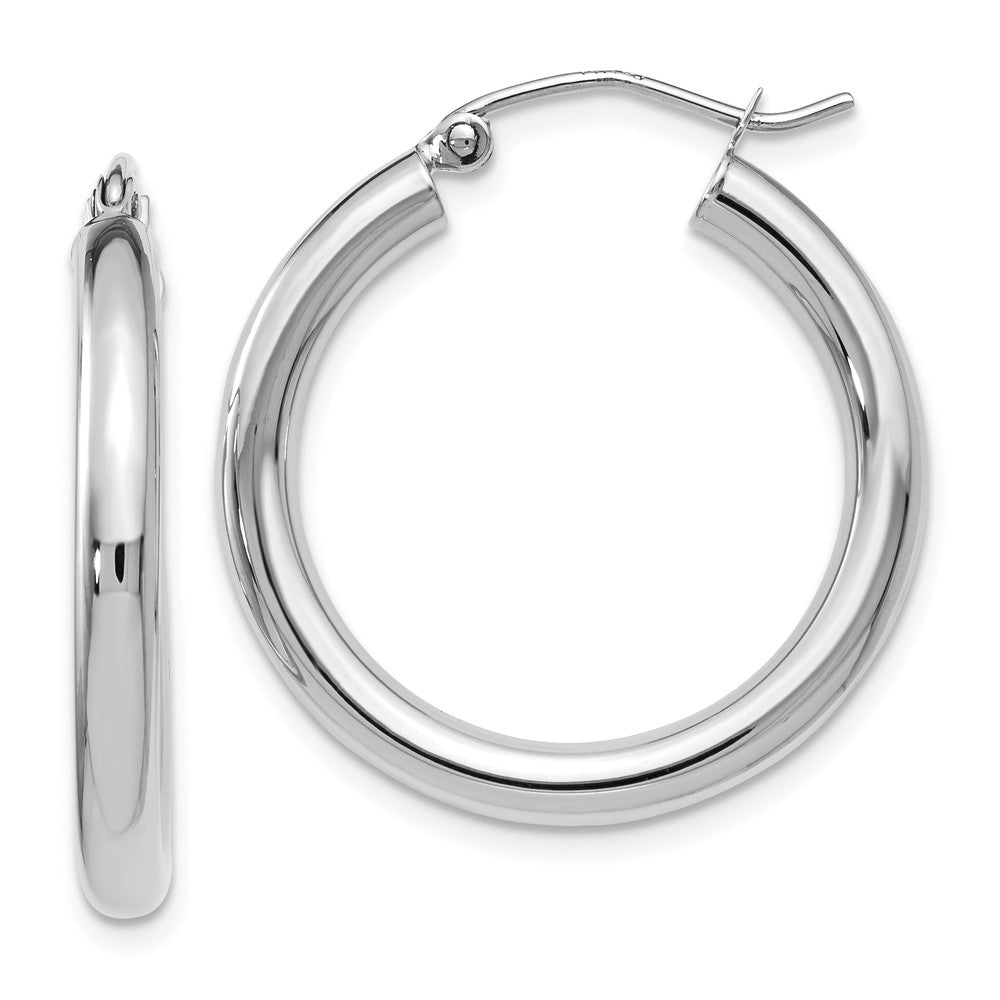 3mm Round Hoop Earrings in 14k White Gold, 26mm (1 Inch), Item E12105 by The Black Bow Jewelry Co.