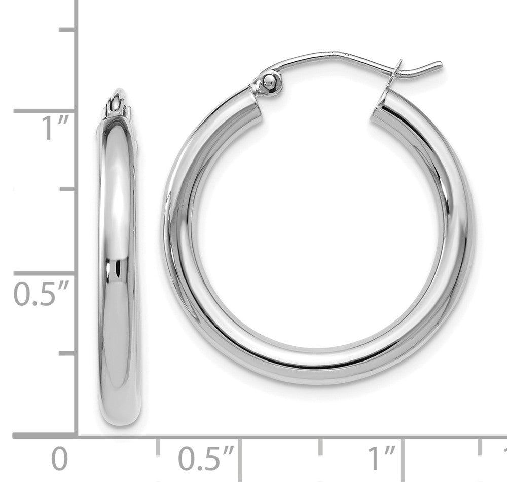 Alternate view of the 3mm Round Hoop Earrings in 14k White Gold, 26mm (1 Inch) by The Black Bow Jewelry Co.