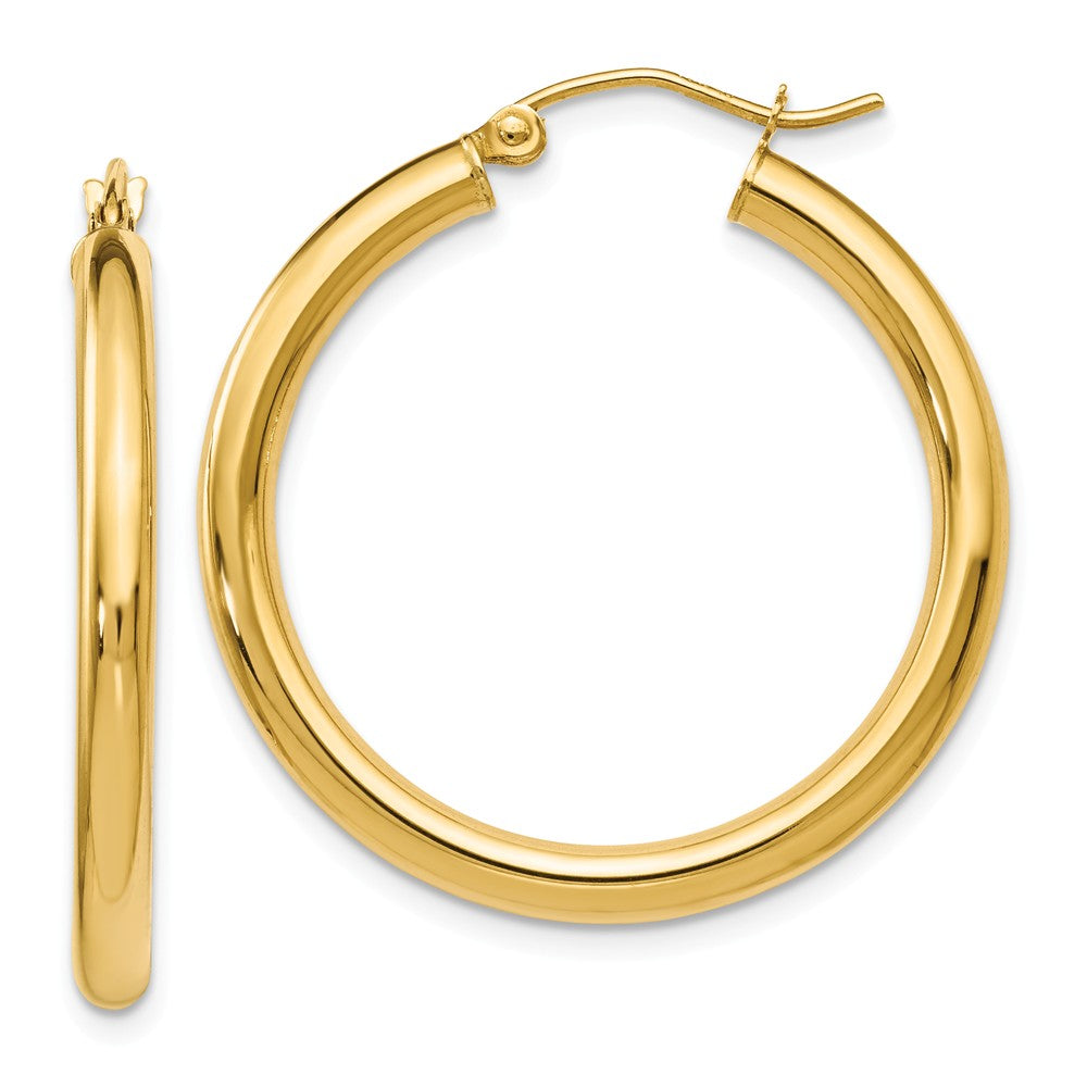 3mm Round Hoop Earrings in 14k Yellow Gold, 30mm (1 3/16 Inch), Item E12107 by The Black Bow Jewelry Co.