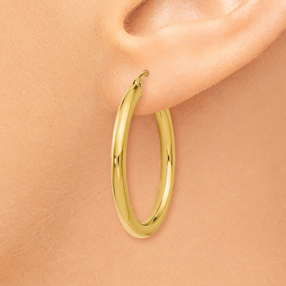 3mm Round Hoop Earrings in 14k Yellow Gold, 30mm (1 3/16 Inch