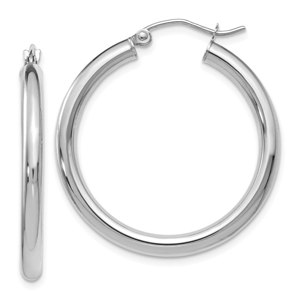 3mm Round Hoop Earrings in 14k White Gold, 30mm (1 3/16 Inch), Item E12108 by The Black Bow Jewelry Co.