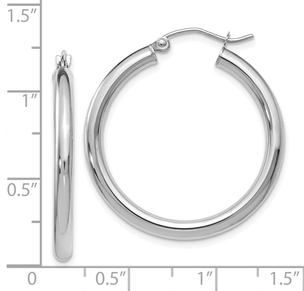 Alternate view of the 3mm Round Hoop Earrings in 14k White Gold, 30mm (1 3/16 Inch) by The Black Bow Jewelry Co.