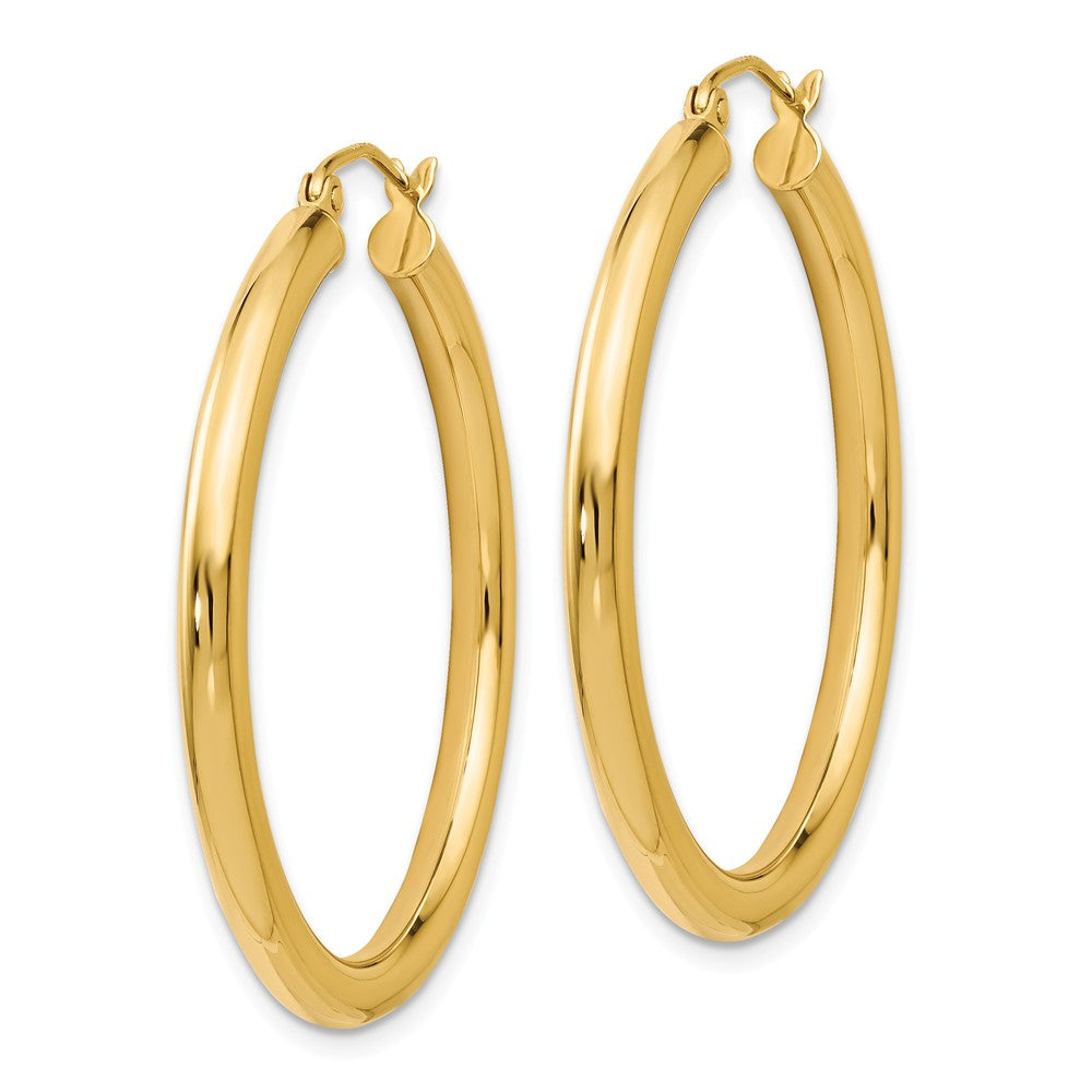 Alternate view of the 3mm Round Hoop Earrings in 14k Yellow Gold, 35mm (1 3/8 Inch) by The Black Bow Jewelry Co.