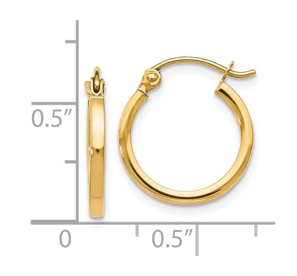 Alternate view of the 14K Yellow Gold Square Tube Round Hoop Earrings, 1.5 x 15mm (9/16 In) by The Black Bow Jewelry Co.
