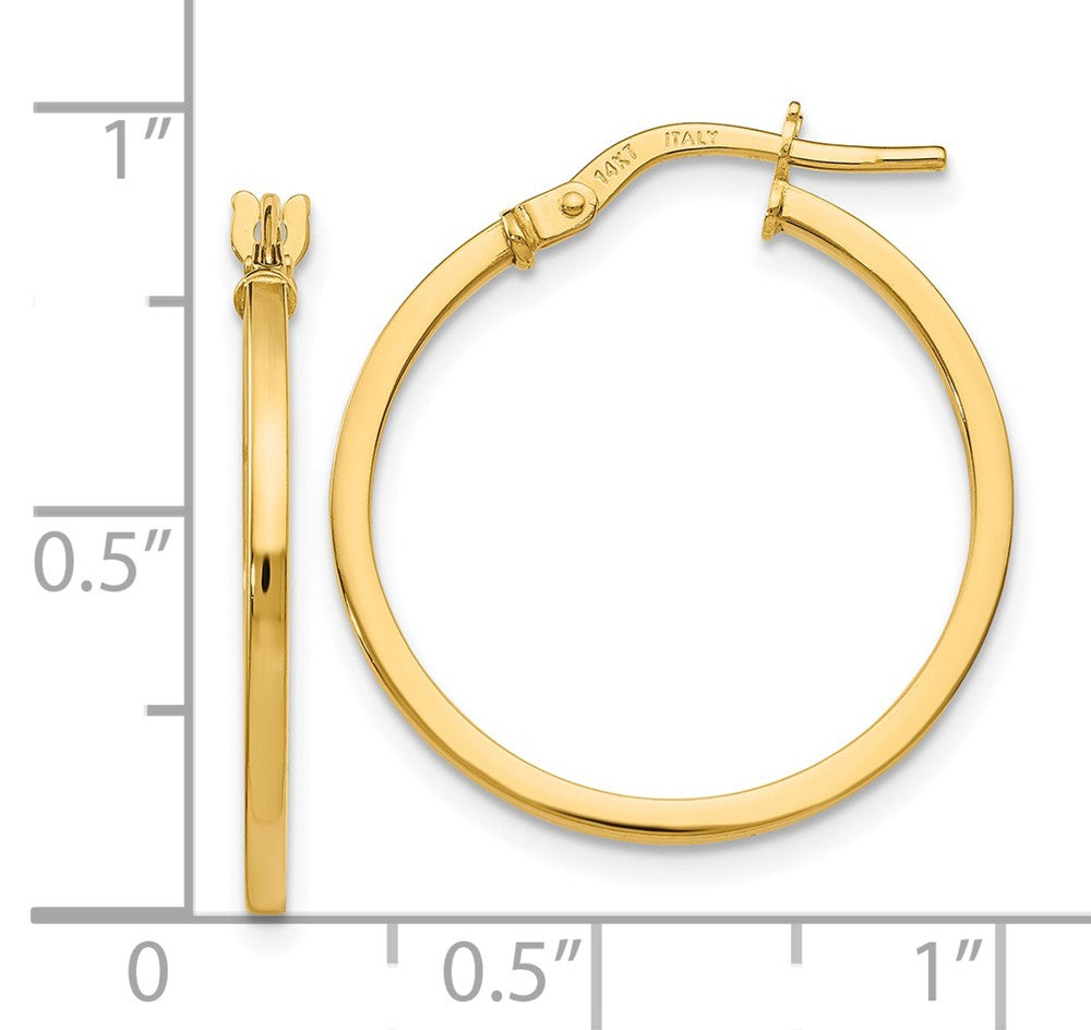 Alternate view of the 14K Yellow Gold Square Tube Round Hoop Earrings, 1.5 x 22mm (7/8 Inch) by The Black Bow Jewelry Co.