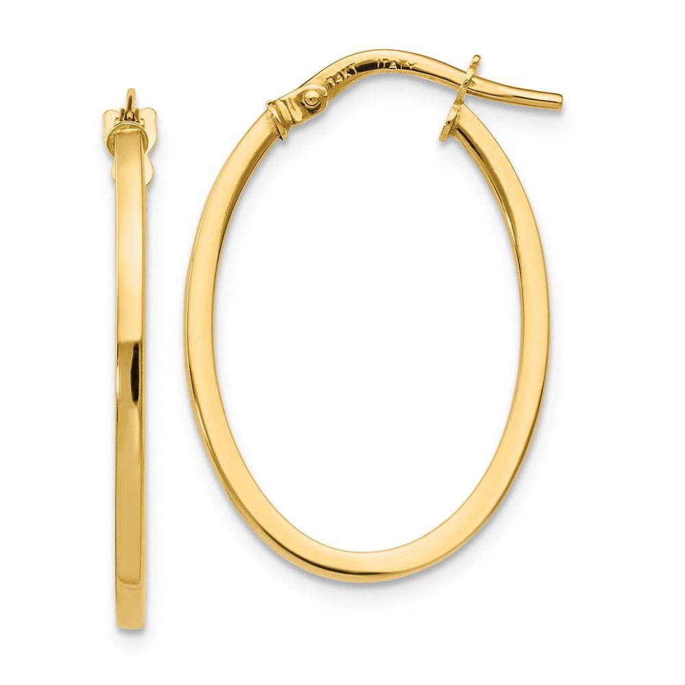 1.5mm Square Tube Oval Hoop Earrings in 14k Yellow Gold, 26mm (1 Inch), Item E12132 by The Black Bow Jewelry Co.