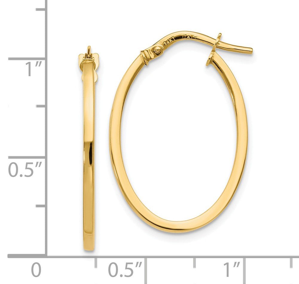 Alternate view of the 1.5mm Square Tube Oval Hoop Earrings in 14k Yellow Gold, 26mm (1 Inch) by The Black Bow Jewelry Co.