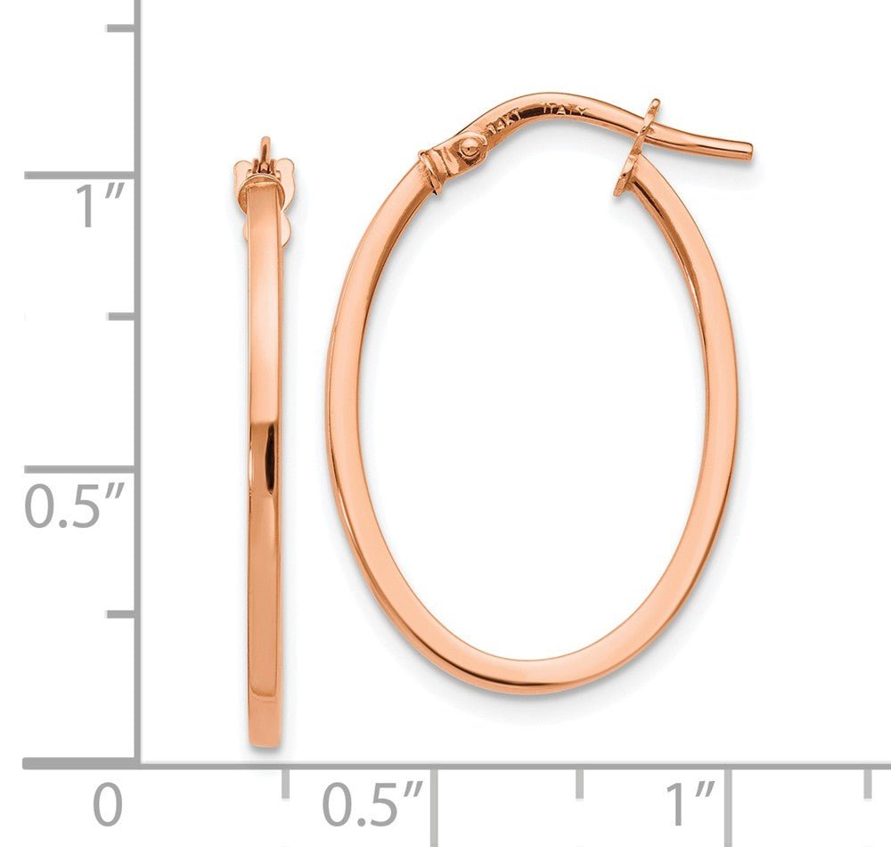 Alternate view of the 1.5mm Square Tube Oval Hoop Earrings in 14k Rose Gold, 26mm (1 Inch) by The Black Bow Jewelry Co.