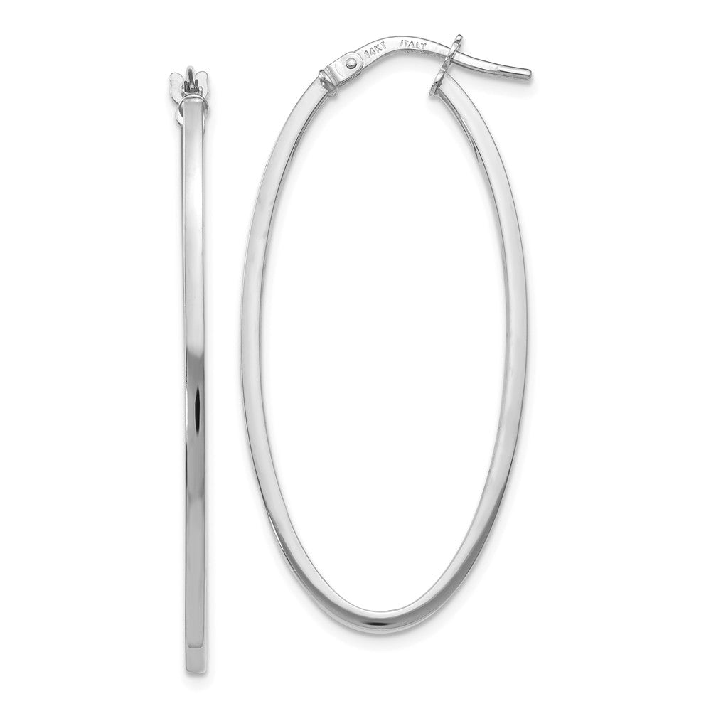 1.5mm Square Tube Oval Hoop Earrings in 14k White Gold, 40mm, Item E12136 by The Black Bow Jewelry Co.