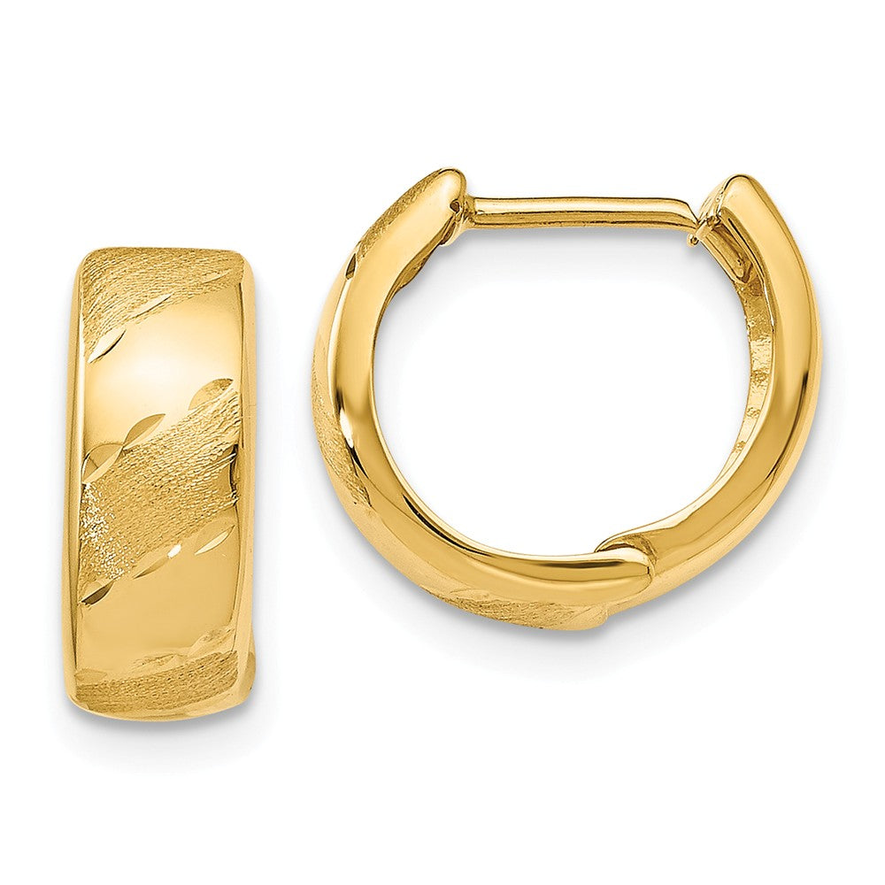 5mm Polished &amp; Satin Hinged Hoops in 14k Yellow Gold, 13mm (1/2 Inch), Item E12152 by The Black Bow Jewelry Co.