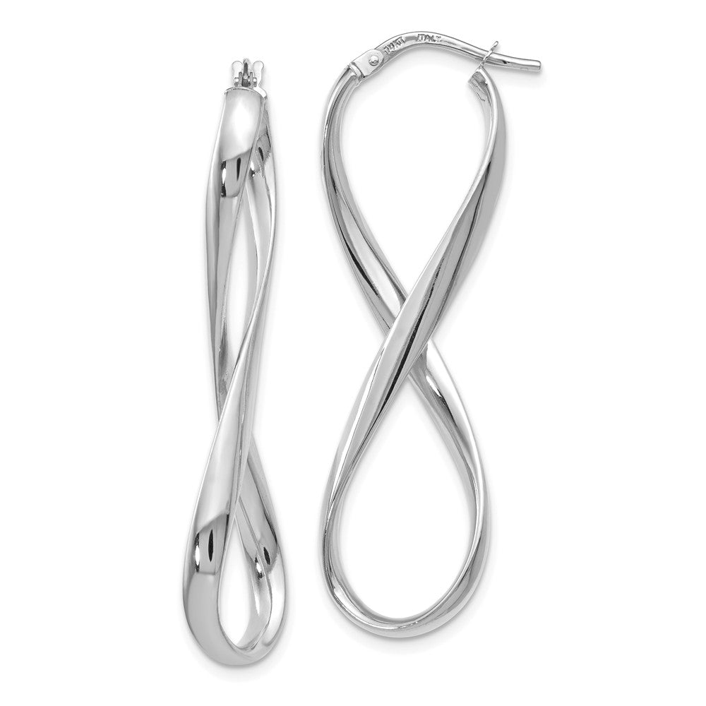 3mm Infinity Hoop Earrings in 14k White Gold, 45mm (1 3/4 Inch), Item E12183 by The Black Bow Jewelry Co.