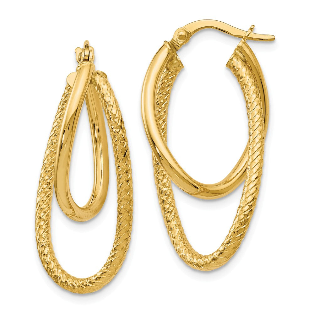 Polished and Textured 14k Yellow Gold Bent Double Hoop Earrings, 32mm, Item E12191 by The Black Bow Jewelry Co.
