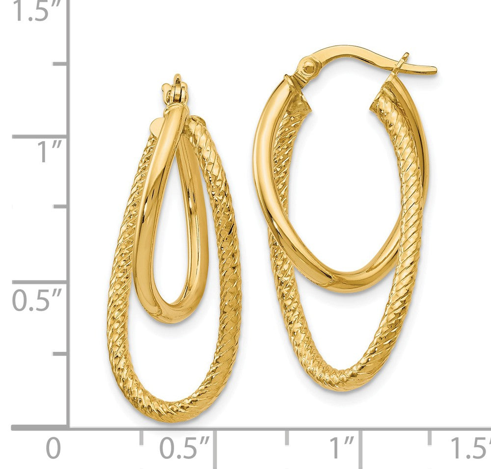 Alternate view of the Polished and Textured 14k Yellow Gold Bent Double Hoop Earrings, 32mm by The Black Bow Jewelry Co.