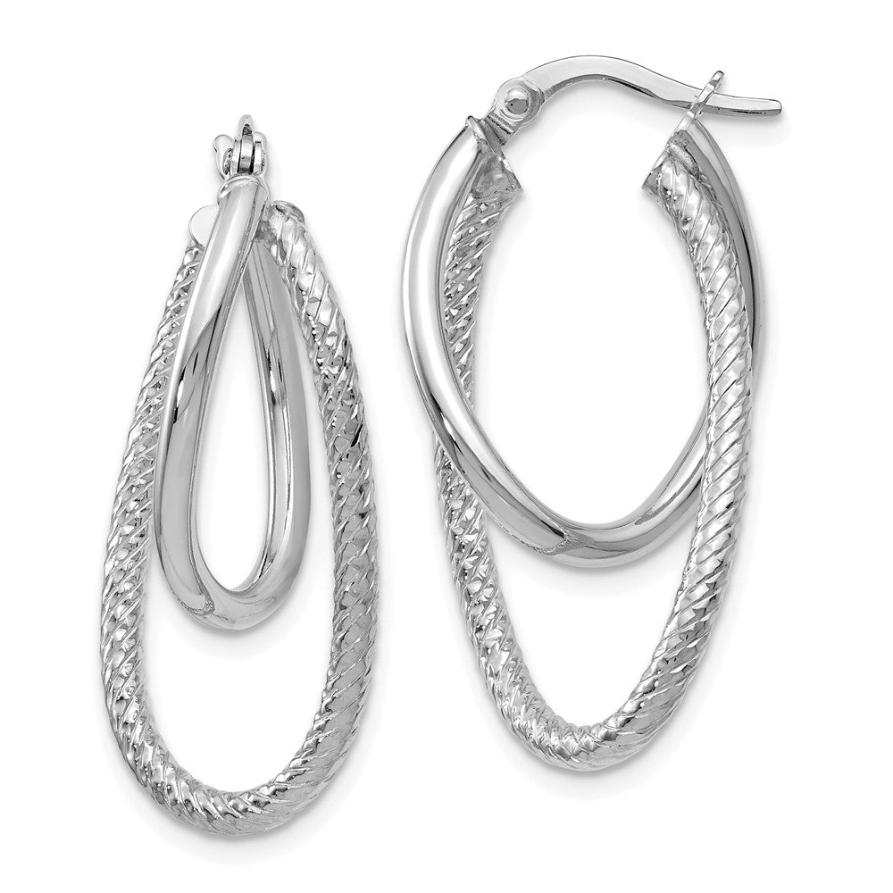 Polished and Textured 14k White Gold Bent Double Hoop Earrings, 32mm, Item E12192 by The Black Bow Jewelry Co.