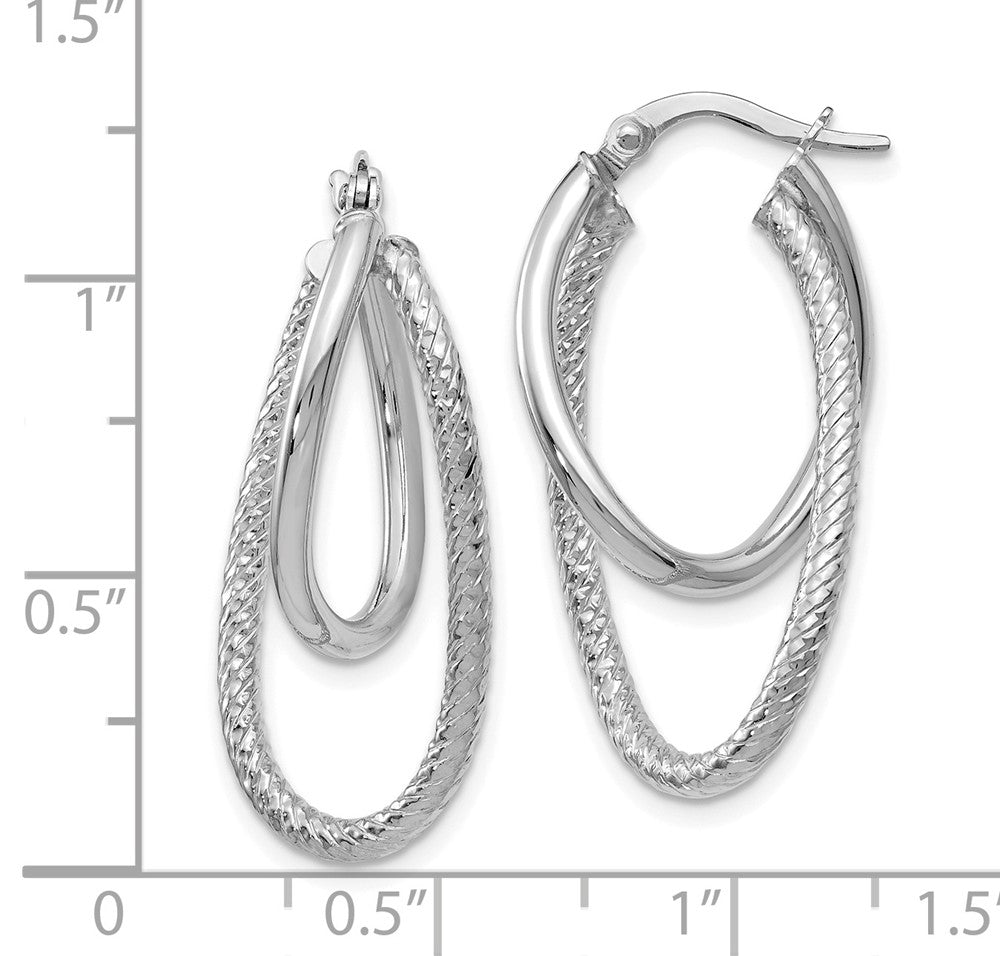 Alternate view of the Polished and Textured 14k White Gold Bent Double Hoop Earrings, 32mm by The Black Bow Jewelry Co.