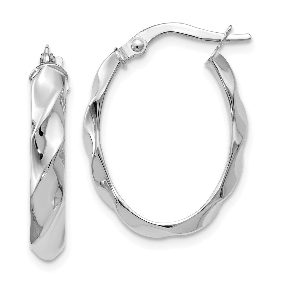 4mm Twisted Oval Hoop Earrings in 14k White Gold, 22mm (7/8 Inch), Item E12197 by The Black Bow Jewelry Co.