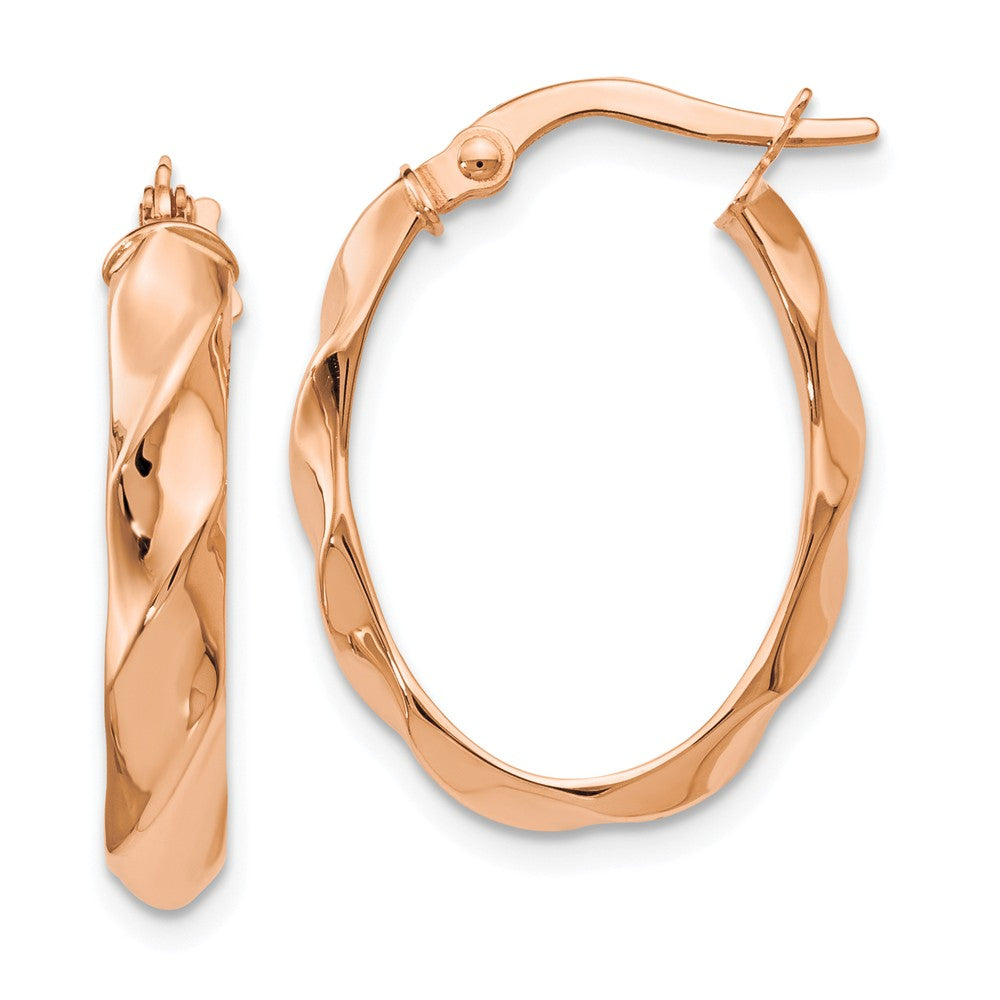 4mm Twisted Oval Hoop Earrings in 14k Rose Gold, 22mm (7/8 Inch), Item E12198 by The Black Bow Jewelry Co.