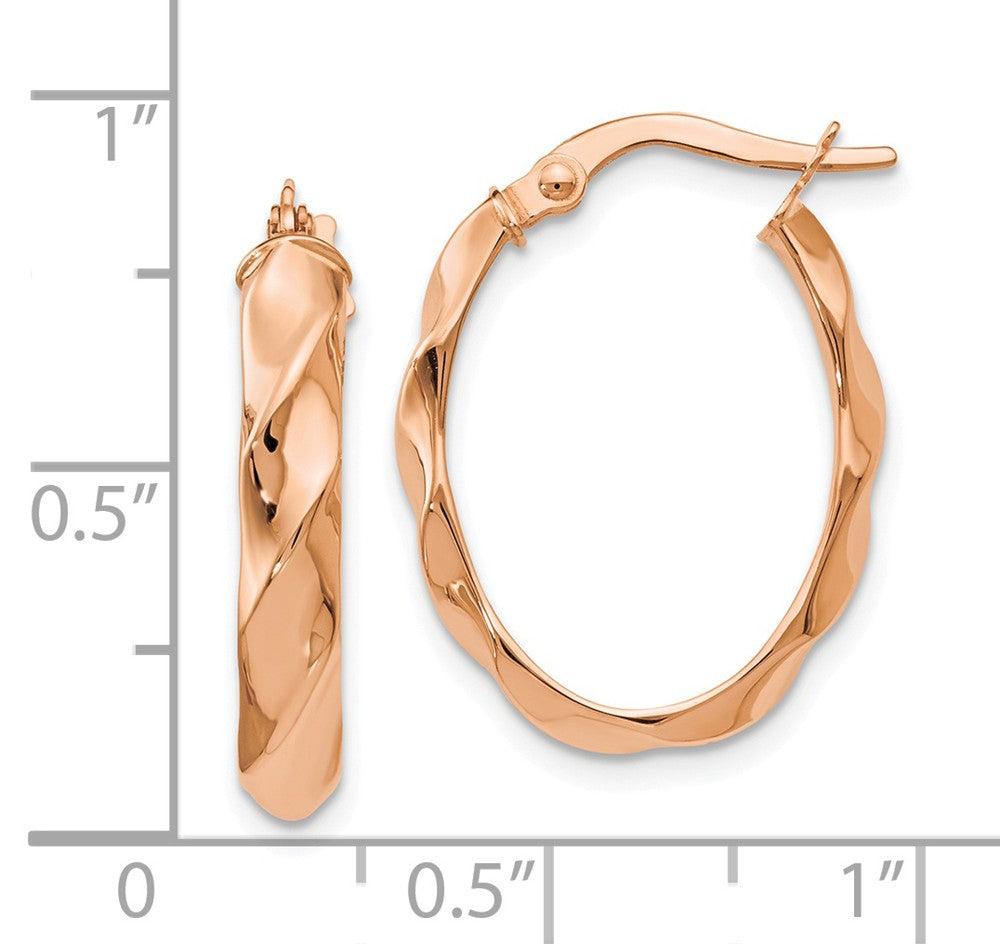 Alternate view of the 4mm Twisted Oval Hoop Earrings in 14k Rose Gold, 22mm (7/8 Inch) by The Black Bow Jewelry Co.