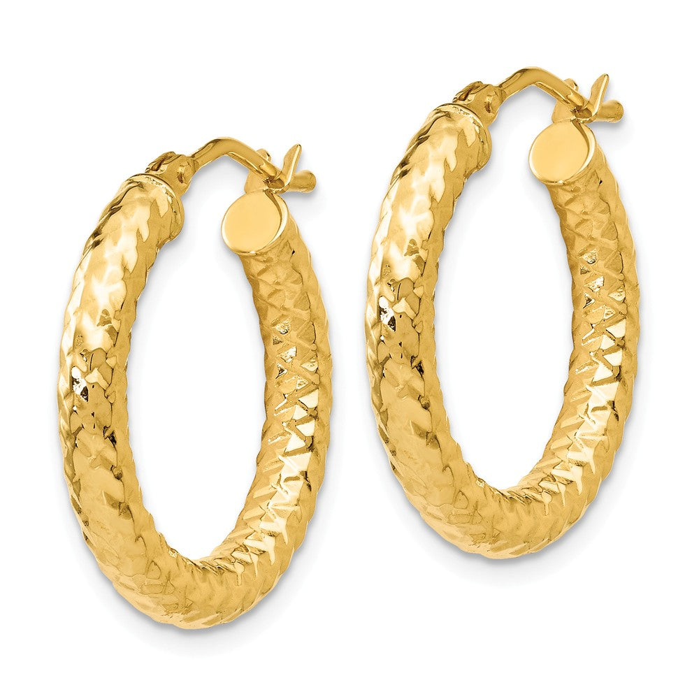 Alternate view of the 3mm Crisscross Round Hoop Earrings in 14k Yellow Gold, 22mm (7/8 Inch) by The Black Bow Jewelry Co.