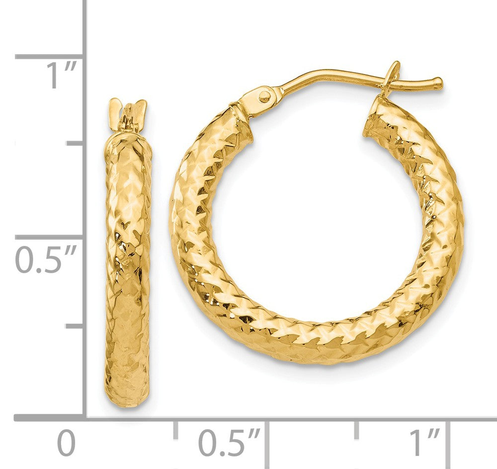 Alternate view of the 3mm Crisscross Round Hoop Earrings in 14k Yellow Gold, 22mm (7/8 Inch) by The Black Bow Jewelry Co.