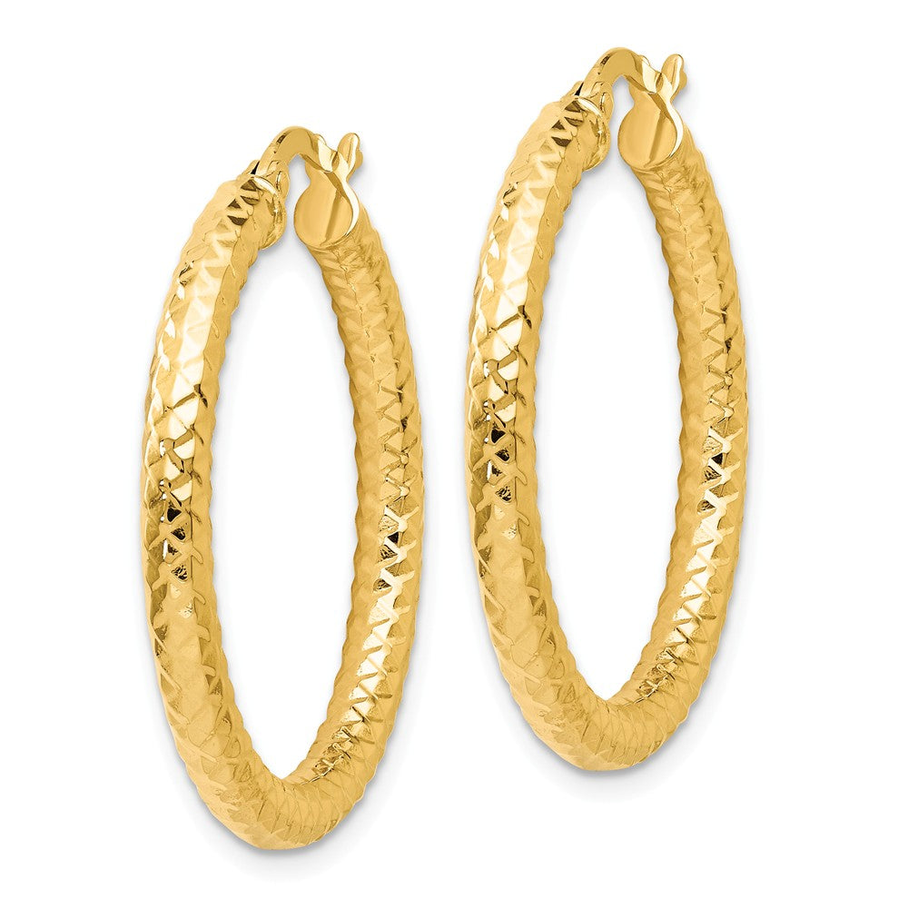 Alternate view of the 3mm Crisscross Round Hoop Earrings in 14k Yellow Gold, 30mm by The Black Bow Jewelry Co.