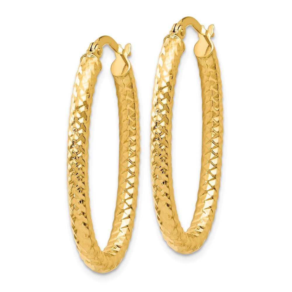 Alternate view of the 3mm Crisscross Oval Hoop Earrings in 14k Yellow Gold, 32mm(1 1/4 Inch) by The Black Bow Jewelry Co.