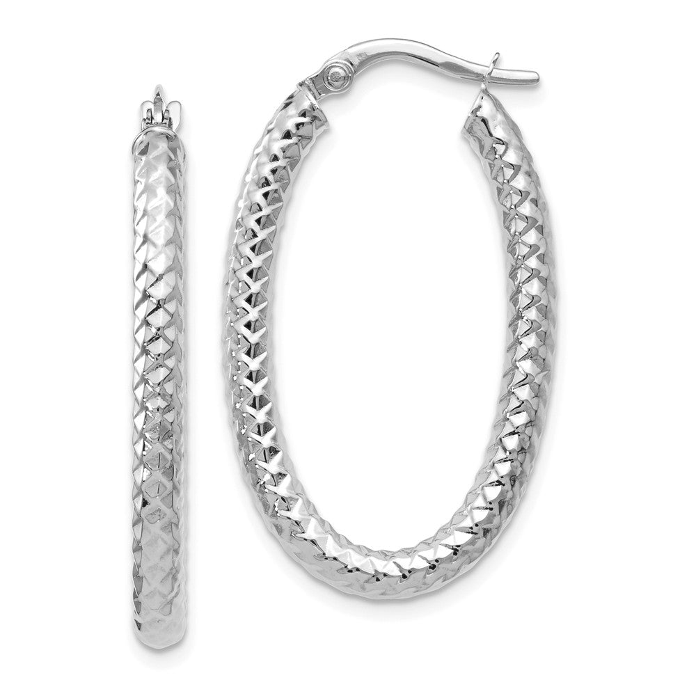 3mm Crisscross Oval Hoop Earrings in 14k White Gold, 32mm (1 1/4 Inch), Item E12255 by The Black Bow Jewelry Co.