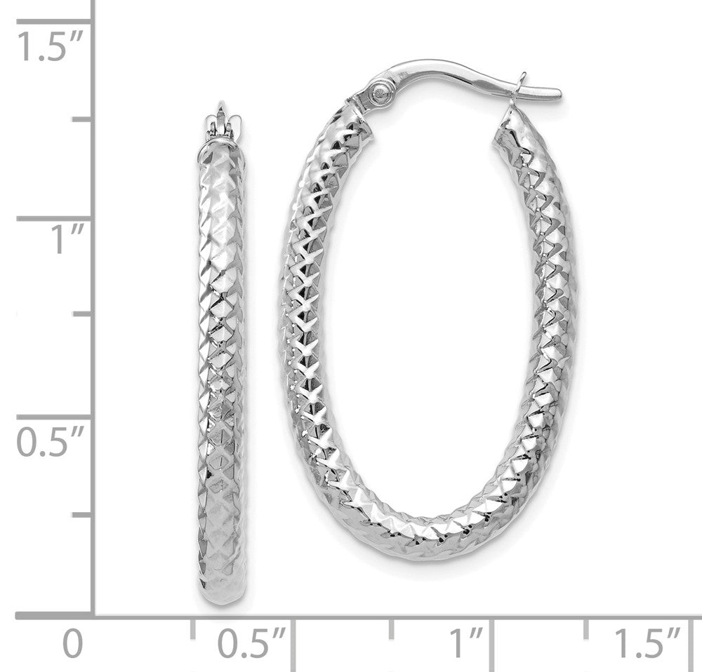 Alternate view of the 3mm Crisscross Oval Hoop Earrings in 14k White Gold, 32mm (1 1/4 Inch) by The Black Bow Jewelry Co.