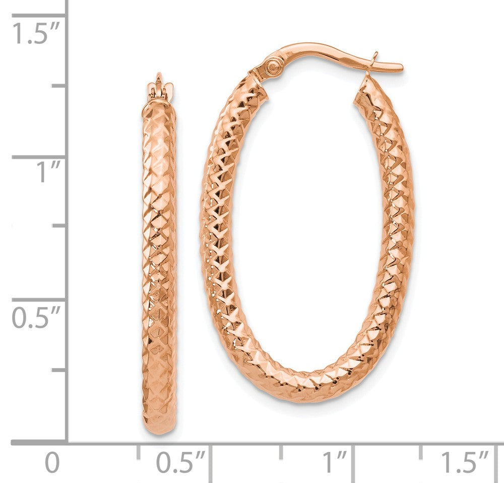 Alternate view of the 3mm Crisscross Oval Hoop Earrings in 14k Rose Gold, 32mm (1 1/4 Inch) by The Black Bow Jewelry Co.