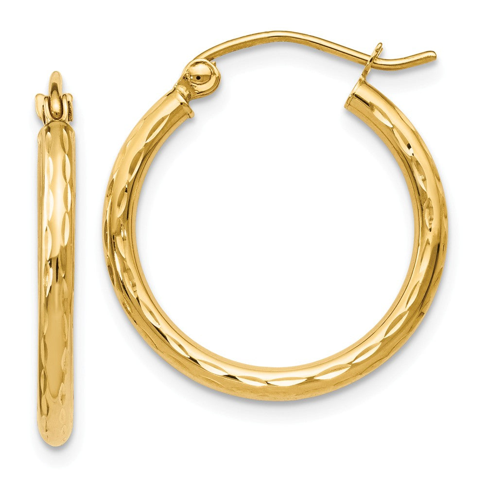 2mm Textured Round Hoop Earrings in 14k Yellow Gold, 20mm (3/4 Inch), Item E12258 by The Black Bow Jewelry Co.