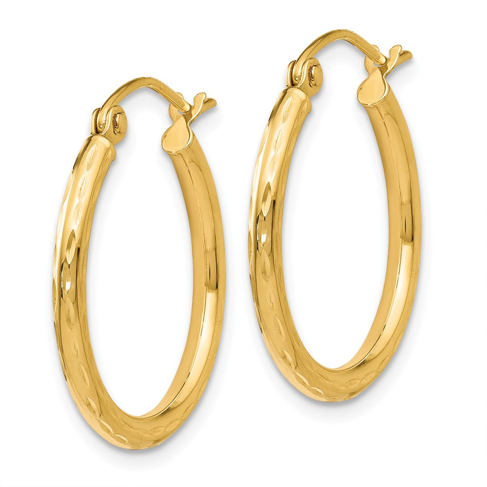 Alternate view of the 2mm Textured Round Hoop Earrings in 14k Yellow Gold, 20mm (3/4 Inch) by The Black Bow Jewelry Co.