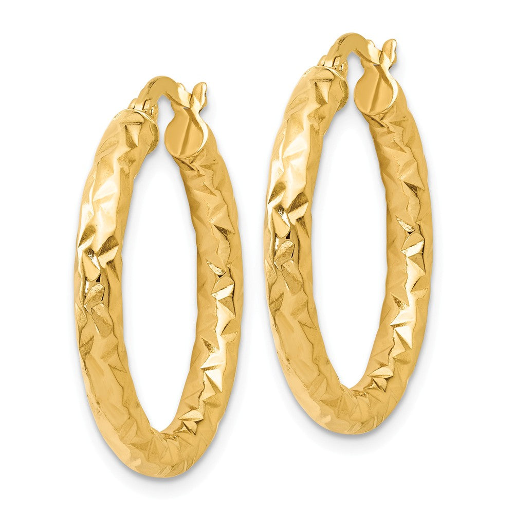 Alternate view of the 3mm Textured Round Hoop Earrings in 14k Yellow Gold, 25mm (1 Inch) by The Black Bow Jewelry Co.