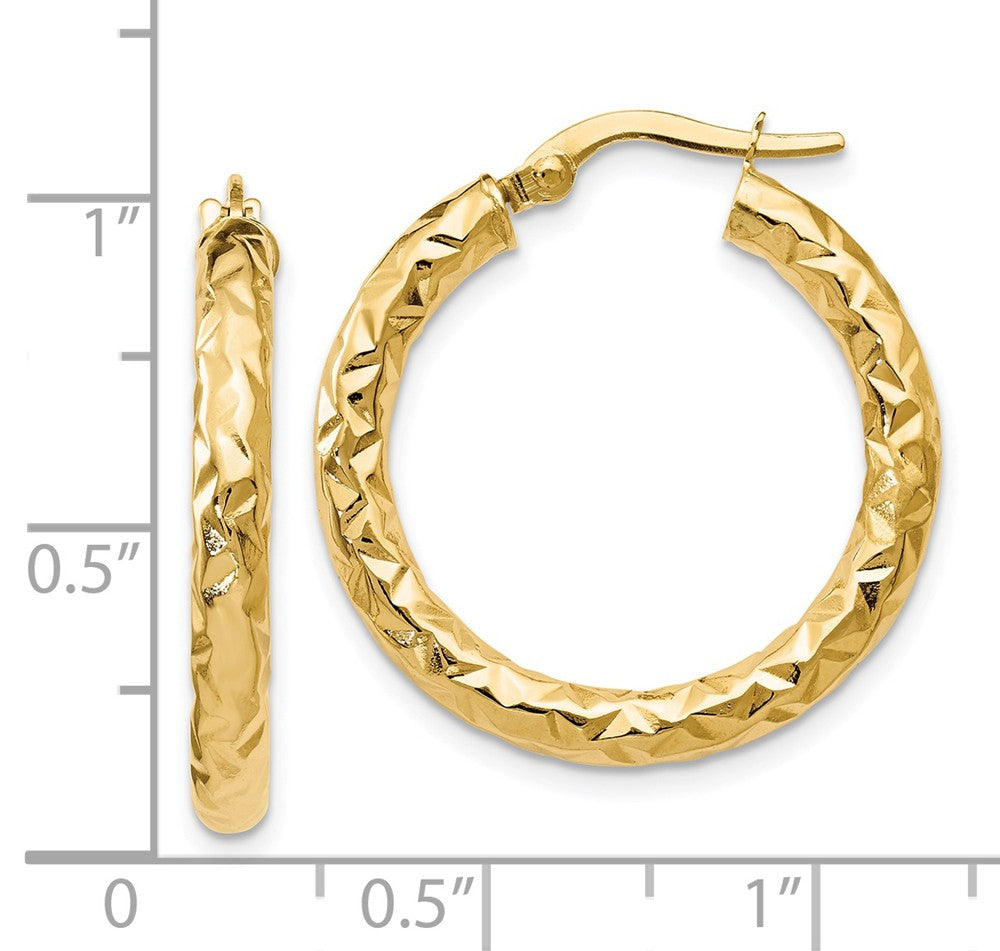 Alternate view of the 3mm Textured Round Hoop Earrings in 14k Yellow Gold, 25mm (1 Inch) by The Black Bow Jewelry Co.