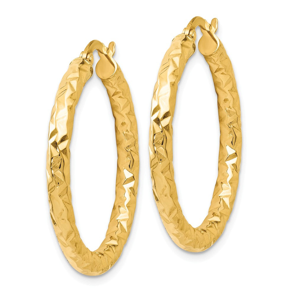 Alternate view of the 3mm Textured Round Hoop Earrings in 14k Yellow Gold, 30mm(1 3/16 Inch) by The Black Bow Jewelry Co.