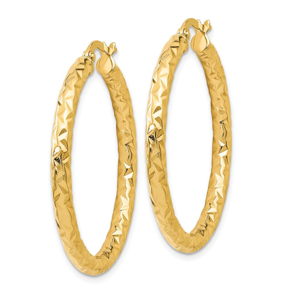 Alternate view of the 3mm Textured Round Hoop Earrings in 14k Yellow Gold, 34mm(1 5/16 Inch) by The Black Bow Jewelry Co.